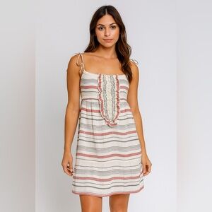 CHLOÉ Linen Cotton Striped Crochet White Red Spaghetti Mini dress Size S